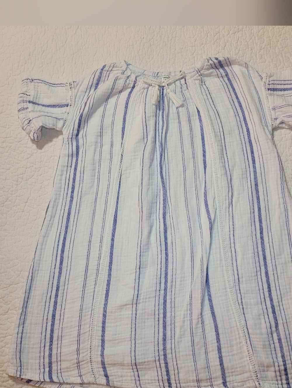 Carter's Kid Cotton Muslin Gauze Dress Blue White Stripe Sz 8 EUC